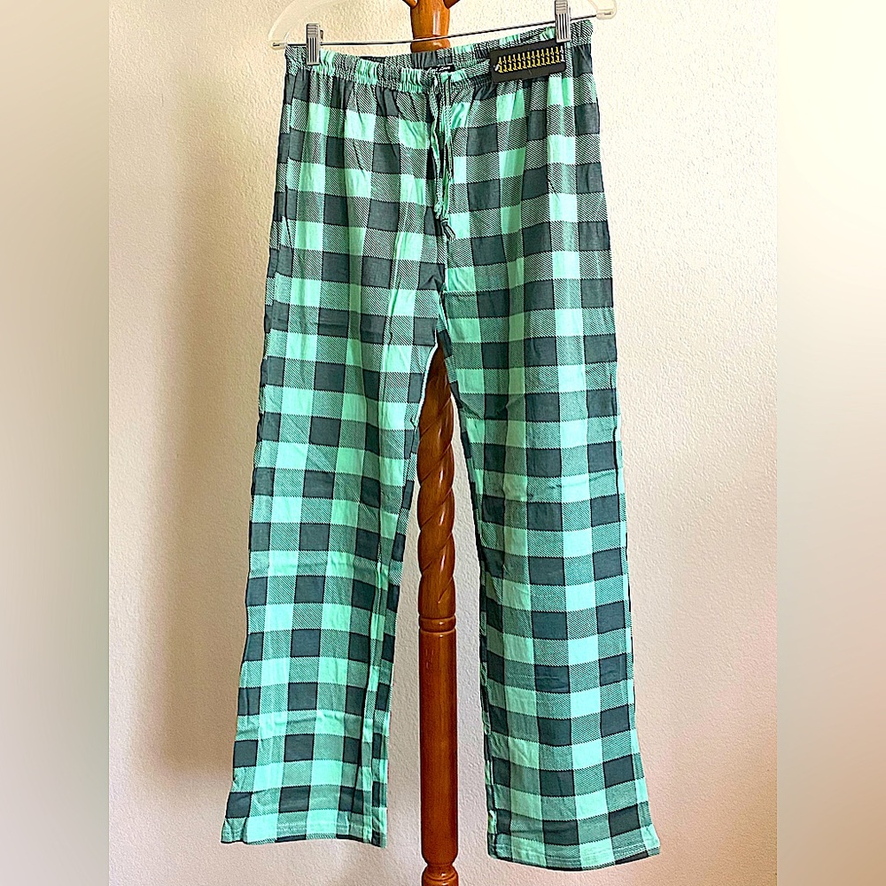 Women's LG LIGHTWEIGHT PAJAMA PANTS IN MINT BUFFALO PLAID / Jersey Knit Cotton